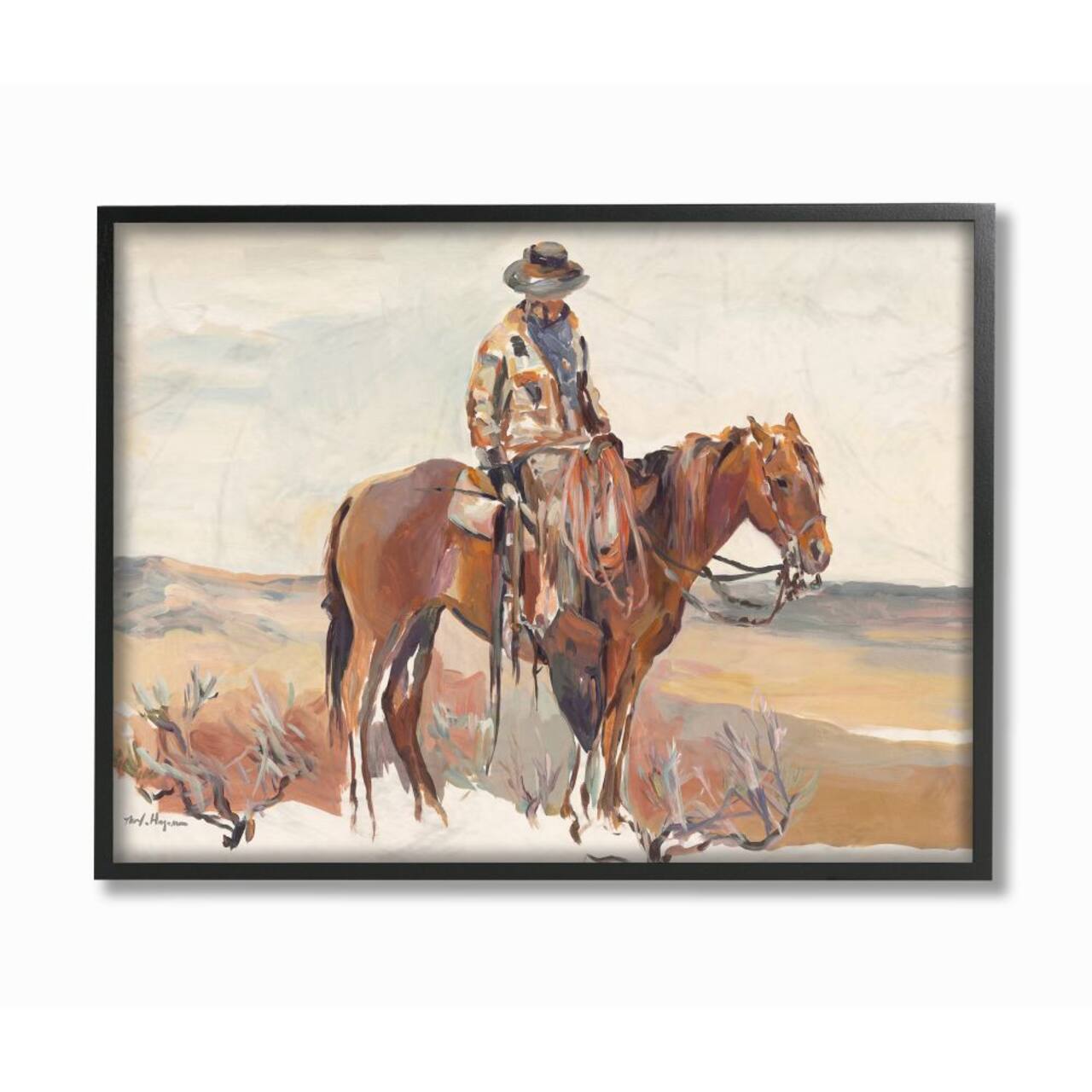 Stupell Industries Cowboy Fields And Farm Western Painting in Black Frame Wall Art